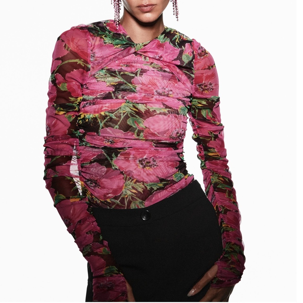 Zara Printed Draped Tulle Top - Size XS